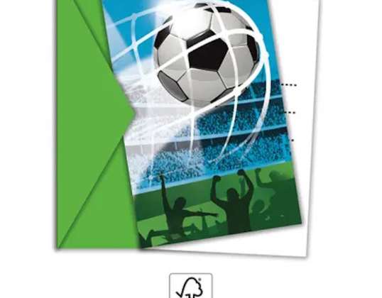 Fodbold 6 invitationskort med konvolut
