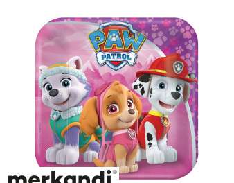 Paw Patrol Pink 8 Square Party Plates 18 cm