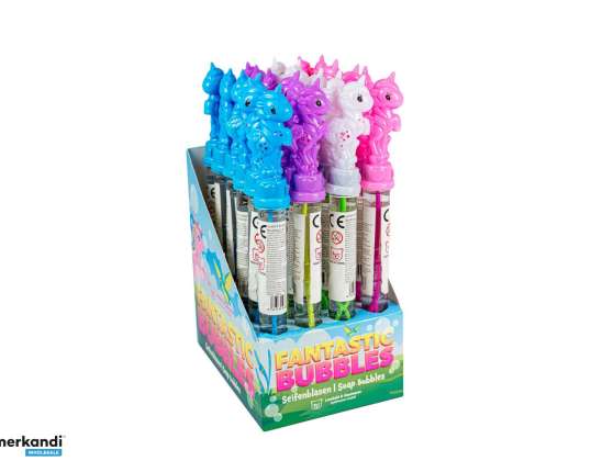 Soap bubble stick unicorn in display 4 assorted 25 cm