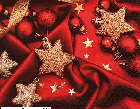 20 servetten 24 x 24 cm Kerstballen op rode zijde Kerstmis