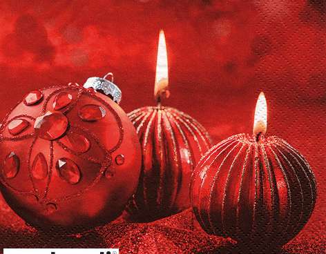 20 ubrousků 24 x 24 cm třpytivé červené svíčky Vánoce