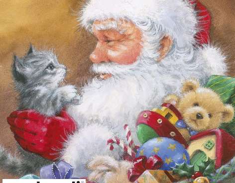 20 salvetes 33 x 33 cm Ziemassvētku vecītis ar kaķēnu Ziemassvētkiem