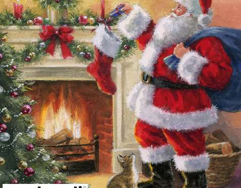 20 servetter 33 x 33 cm Jultomten lägger julklappar i julstrumpor Jul