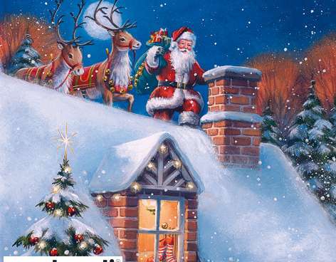20 ubrousků 33 x 33 cm Santa na střeše se sobem Vánoce