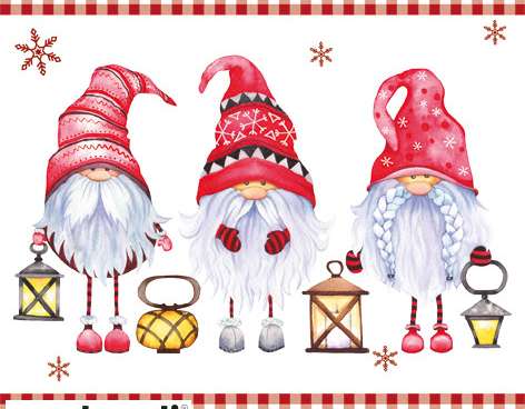 20 serviettes de table 33 x 33 cm Gnomes scandinaves Noël