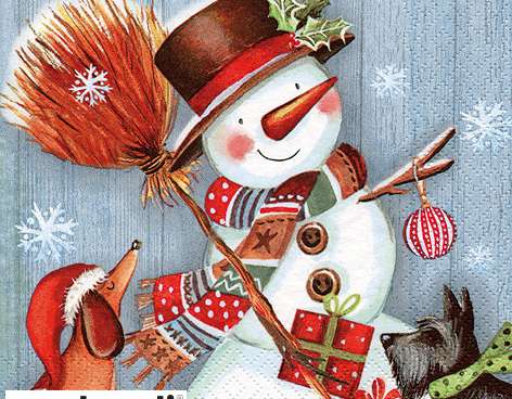 20 servetten 33 x 33 cm Sneeuwpop met bezemsteel Kerstmis