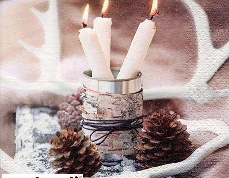 20 napkins / napins 33 x 33 cm White Candles in Tin Can Christmas