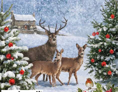 20 napkins / napins 33 x 33 cm Three Deers at Christmas Christmas