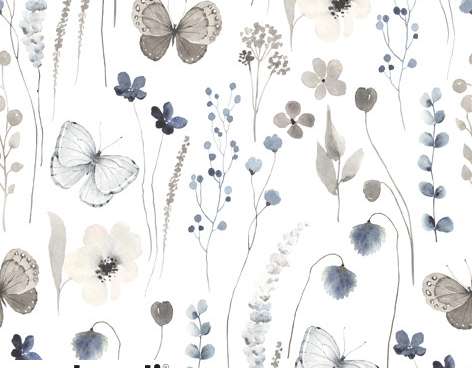 20 servietter 33 x 33 cm Delikate blomster med sommerfugler marineblå hver dag