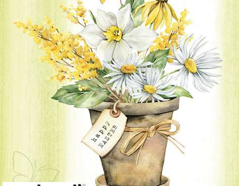 20 Servietten / Napins 33 x 33 cm   Happy Easter Bouquet in Pot   Spring 2024