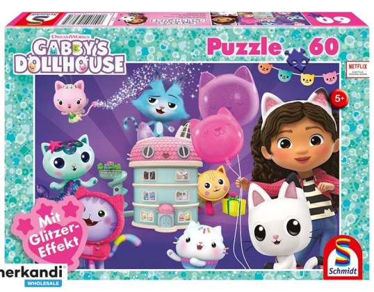Fête d’anniversaire de la maison de poupée de Gabby à la maison de poupée 60 pièces Jigsaw Puzzle