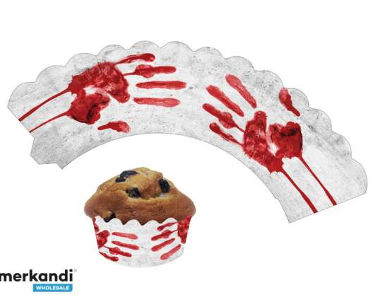 BLUTIGE HAND   12 Deko Banderolen für Muffins und Cupcakes