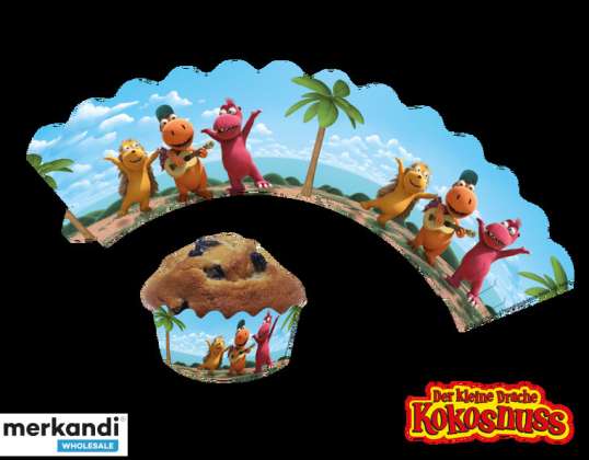 DRACHE KOKOSNUSS   12 Deko Banderolen für Muffins und Cupcakes