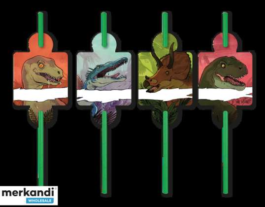 DINOSAUR 8 Straws with Name Tags