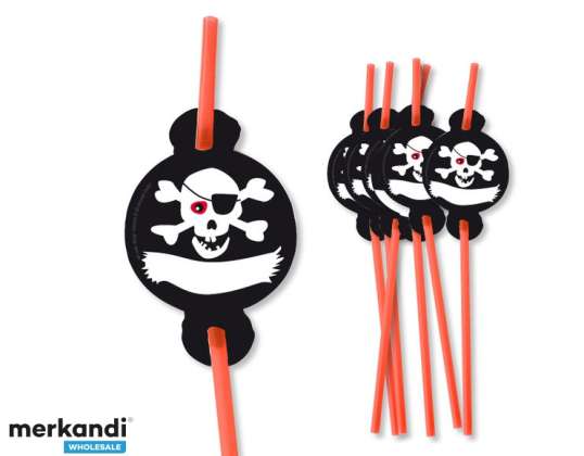 PIRATES 8 drinking straws with name tags