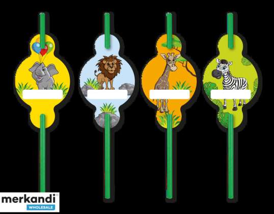 ZOO 8 Drinking Straws with Name Tags