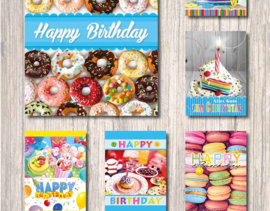 Cartes d’anniversaire 100 pièces 6 motifs