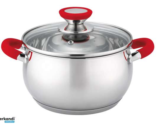 Cooking Pot Oliver Voltz OV51210N26, 26 cm, 7.7 liters, Induction, Silicone Handles, Stainless Steel/Red