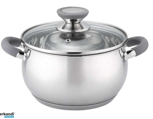Cooking Pot Oliver OV51210N22, 22 cm, 4.6 liters, Induction, Silicone Handles, Stainless Steel/Gray