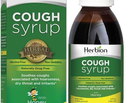 Herbion Naturals, Cough Syrup with El Jarabe Para La Tos Con Miel Naturally Tasty Soothes Throat, Green, Honey, 5 Fl Oz