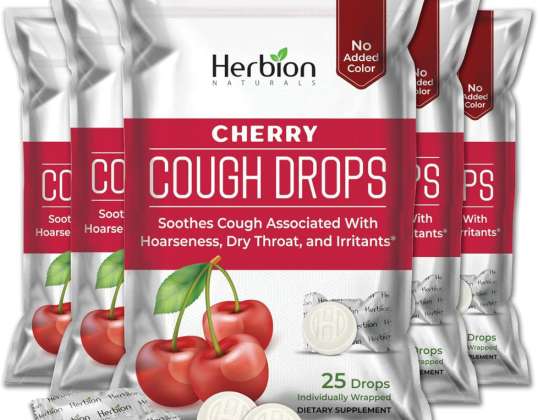 Herbion Naturals Cough Drops with Cherry Flavor ? 25Ct Pouch ??Oral Anesthetic?- Relieves Cough - Soothes Sore Throat and Dry Mouth - for Adults, Chil