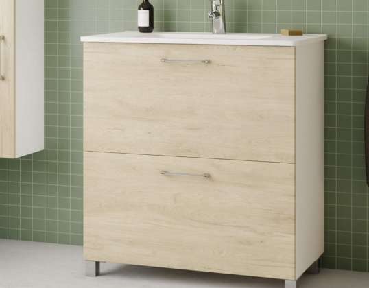 Badeværelsesskab med 2 skuffer + Keramisk håndvask 80 / 60cm RANDAL