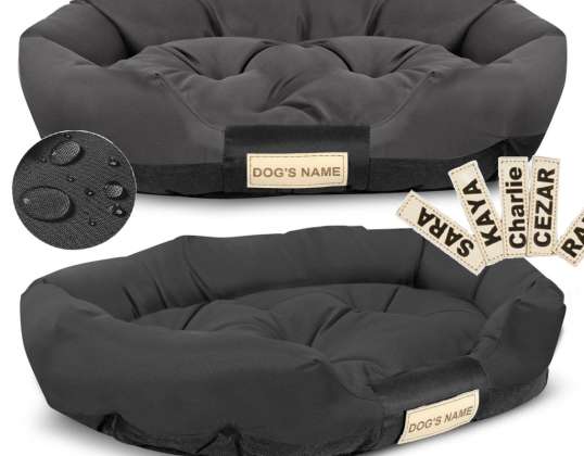 Hundebett OVAL 75x50 cm Personalisiert Wasserdicht Schwarz