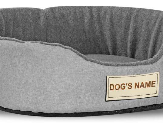 Personalisiertes Hundebett aus Schwammleinen + Vlies 70x60 cm rutschhemmend grau