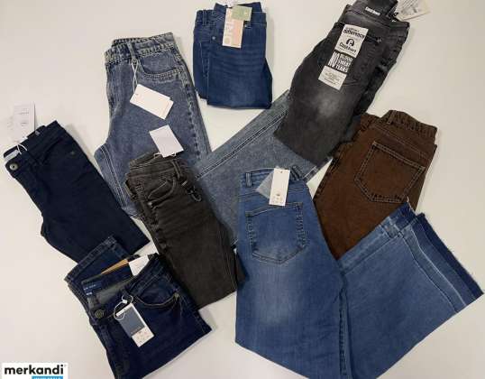 Kelių prekės ženklų džinsai vaikams - madingi džinsai vaikams - įvairių dydžių, skirtingų modelių didmeninė prekyba