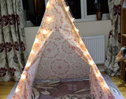 5,5-stopowy luksusowy namiot do zabawy dla dzieci tipi - zawiera 20 gwiazdek łańcuchy świetlne - naturalna bawełniana mieszanka lnu Tipi - dekoracja sypialni dla dzieci Prezent do domku zabaw