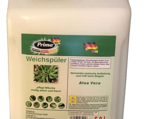 Prima Weichspüler 5,0 L + gratis Ausgießer  Liquid softener + free pourer  Duftnoten/Fragrances: Flieder, Vanille, Rose, Aloe Vera, Ozean