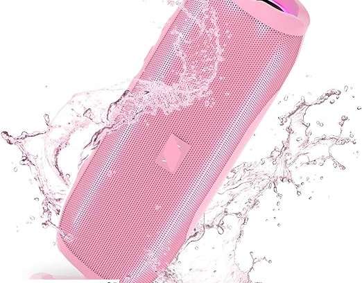 Portable Bluetooth Speaker, 20W IPX6 Waterproof Bluetooth Speaker Wireless 360° Stereo, with LED Light 36hrs Playtime HD Mic Support FM Radio Pink