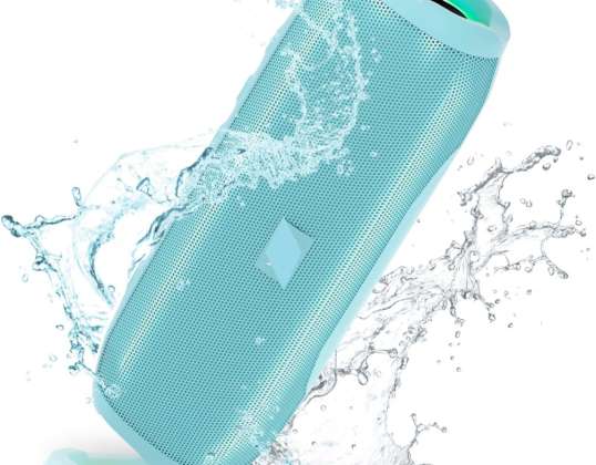 Nešiojamasis "Bluetooth" garsiakalbis, 20 W IPX6 vandeniui atsparus "Bluetooth" garsiakalbis belaidis 360 ° stereofoninis, su LED šviesa 36 val. Atkūrimo HD mikrofono palaikymas FM radijas Mėlyna