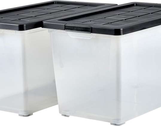 Amazon Basics Organiser & Storage Box with Wheels 60L Clear/Black