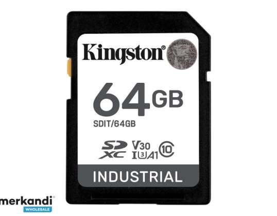 Kingston 64GB SDXC Industrial 40C til 85C C10 UHS I U3 V30 A1 pSLC SDIT/64GB