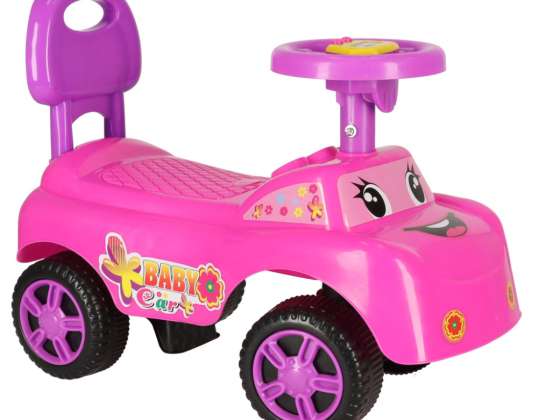 Voiture jouet poussoir volant souriant avec corne rose