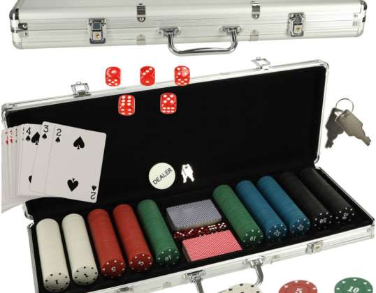 Valiză de poker Set de joc 500 jetoane 2 pachete de cărți