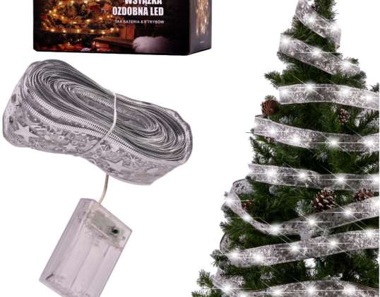 Panglică decorativă Bandă LED 10m 100LED Lumini pentru pomul de Crăciun Decor de Crăciun Alb rece Funcționează cu baterie