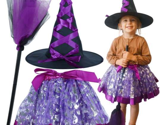 Déguisement de costume de carnaval sorcière sorcière 3 pièces violet