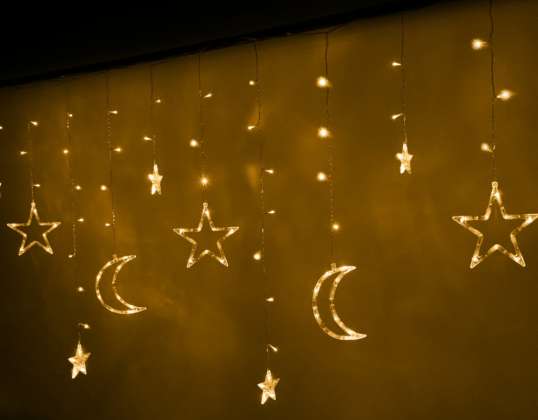 LED Cortina Luzes Estrelas da Lua 2 5m 138LED Branco Quente