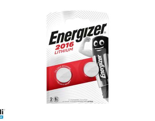 Energizer Lithium CR2016 Baterias, 2 Pack, poderosas pilhas-botão para atacado