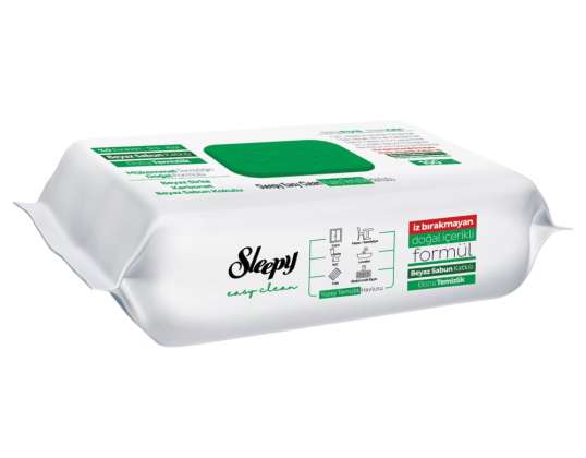 Sleepy Wet Wipes Easy Clean Surface Cleaning Cloth – Pack de 6, 6x100 cada (600 folhas no total) – Toalhetes de limpeza com aditivo de sabão branco para efeito