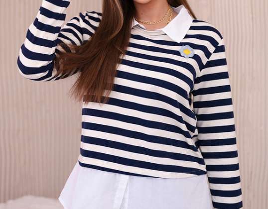 A striped cotton blouse with a collar is a classic and stylish piece of clothing that combines comfort with elegance