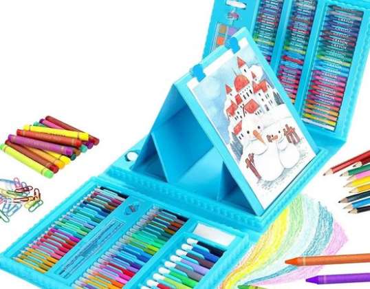 Set de dibujo XXL de 208 piezas - Caja de dibujo que incluye lápices de colores, acuarela, wasco - Estuche de dibujo resistente - Dibujo para niños y adultos