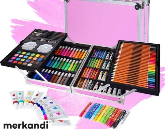 145-osaline luksuslik XXL joonistuskomplekt - joonistuskarp koos värviliste pliiatsitega, akvarell, Wasco - vastupidav joonistuskott - joonistamine lastele ja täiskasvanutele