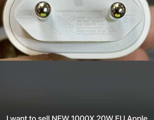 4000 eredeti 20 W-os Apple adaptert tartalmazó csomag, EU 2 tűs specifikáció, új és doboz nélküli