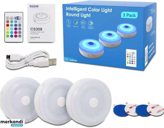 Φωτισμός ντουλάπας BASON RGB LED με τηλεχειριστήριο Amazon προϊόν: Έλεγχος 16 χρώματα LED νυχτερινό φως για ντουλάπα κουζίνας υπνοδωματίου 3τμχ