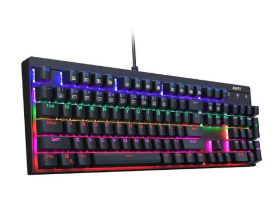 Aukey KM-G6 mechaninė žaidimų klaviatūra RGB foninio apšvietimo klavišai Mėlynas jungiklis