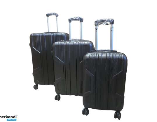 Sada troch cestovných kufríkov s pevným krytom v rôznych farbách a 360-stupňovými kolesami