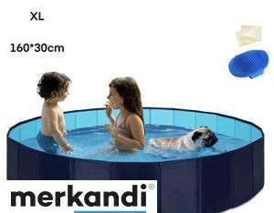 Foldable, 160 x 30 cm, Stable, for Pets, Children, Swimming Pool, Non-Slip, Portable/Blue - Dog Pool, Above Ground Pool, Outdoor Pool